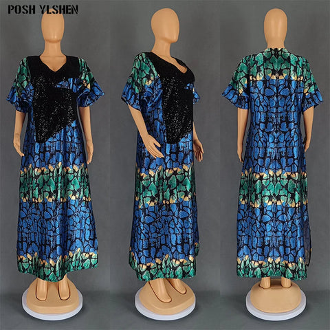 Image of Plus Size Abaya African Dresses Women Sequins Caftan Long Maxi Lenis-FrenzyAfricanFashion.com