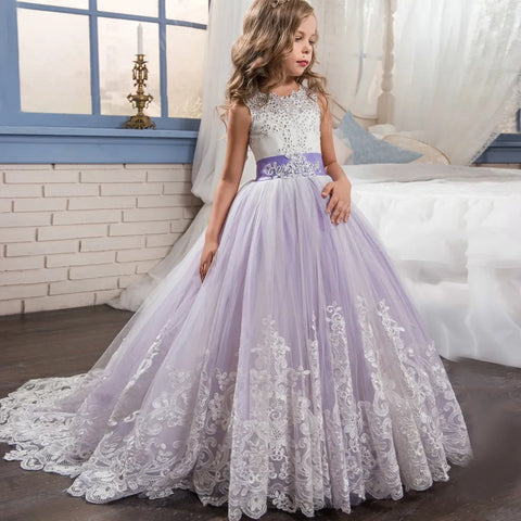 Image of Girls Lace Long Prom Gowns Bridesmaid Kids Dresses-FrenzyAfricanFashion.com