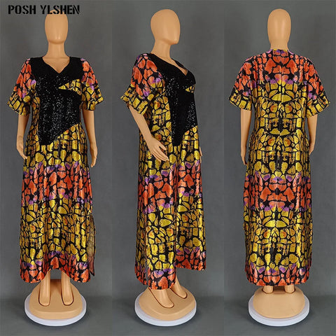 Image of Plus Size Abaya African Dresses Women Sequins Caftan Long Maxi Lenis-FrenzyAfricanFashion.com