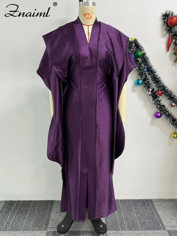 Image of Purple Maxi Dress Women Half Sleeve Straight Loose Fit Evening Party-FrenzyAfricanFashion.com