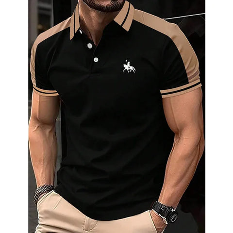 Image of Men Clothes Summer Fashion Short Sleeve Sport Spell Color Polo Shirt Men Sport Lapel Tops 3D Digital Print Polo Shirt .-FrenzyAfricanFashion.com