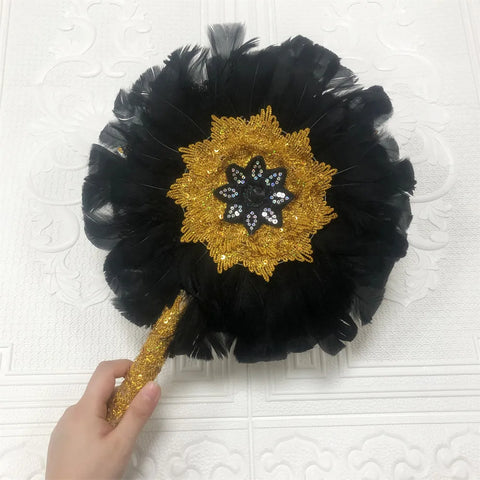 Image of 1pcs Small Size African Goose Feather HandFan for Dance Mariage Wedding Decoration Hand Fan Black Nigerian Feathers Fan-FrenzyAfricanFashion.com