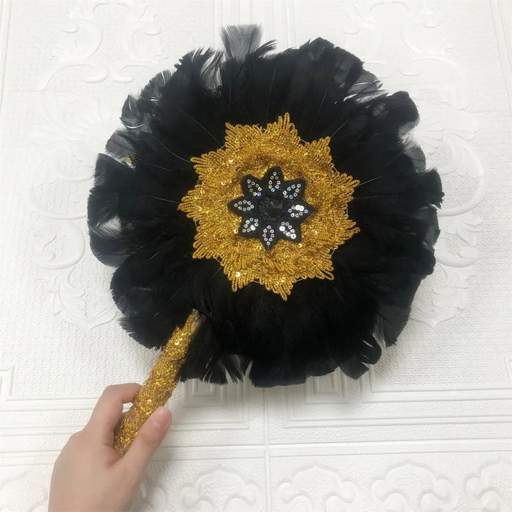 1pcs Small Size African Goose Feather HandFan for Dance Mariage Wedding Decoration Hand Fan Black Nigerian Feathers Fan-FrenzyAfricanFashion.com