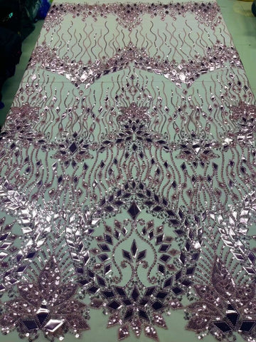 Image of Tulle Lace Beaded Fabric With Sequins For Dresses 5yards-FrenzyAfricanFashion.com