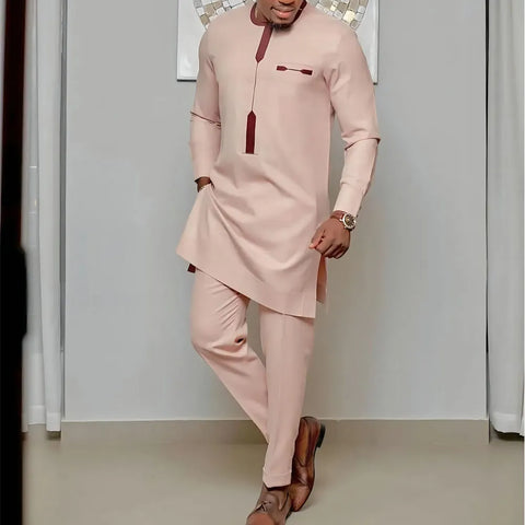 Image of Men's Wedding Suit Two-Piece Trousers T-Shirt Suit Men's Elegant Suit Patchwork Crew Neck Classic Men's Social Suit Dress-FrenzyAfricanFashion.com