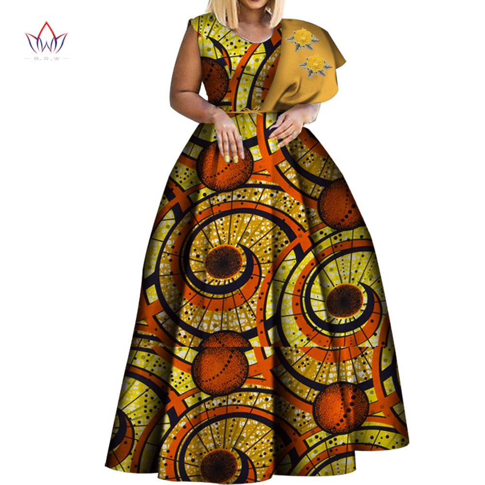 Dashiki African Print Dresses One-shoulder Party Dress Plus Size African Dresses-FrenzyAfricanFashion.com