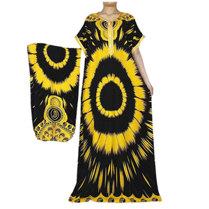 Party Dress Women Loose Cotton Short Sleeve Maxi Robe Floral Abaya-FrenzyAfricanFashion.com