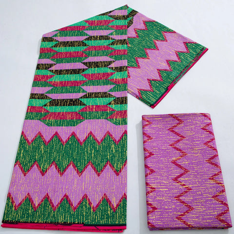 Image of Purple Kente Wax Print Fabric 2+4 Yards Ankara Wax Fabric-FrenzyAfricanFashion.com