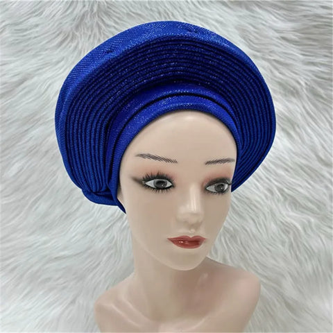 Image of Nigerian gel headgear, with stone bead, already made auto, turban, afro aso ebi gel aso oke, wide brim headgear 7L031502-FrenzyAfricanFashion.com