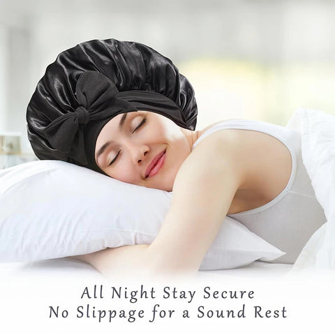 Image of Satin Solid Sleeping Hat with Stretchy Tie Band Elastic Night Shower Cap Adjustable Hair Head Cover Bonnet turban-FrenzyAfricanFashion.com