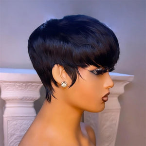 Short Straight Bob Wig Pixie Cut Hair For Black Women With Bangs Brazilian Virgin-FrenzyAfricanFashion.com