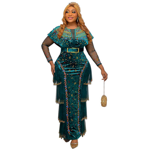 Image of 2022 Bodycon Long Maxi Dress African Dresses for Women Sexy Spring African Women Long Sleeve Plus Size Long Dress-FrenzyAfricanFashion.com