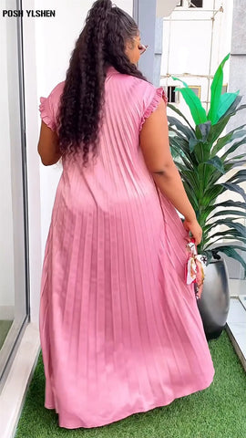 Image of Pleated Abaya African Dresses for Women 2024 Summer Plus Size Traditional Nigeria Caftan Dress Abaya Musulman Robe Femme Clothes-FrenzyAfricanFashion.com