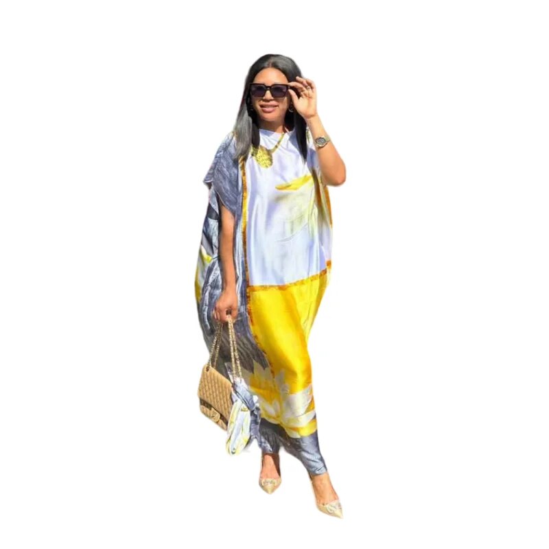 Fashion dresses Bazin Print Dashiki Women Long Dress One Size-FrenzyAfricanFashion.com