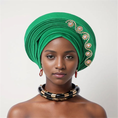 Image of African auto gele Headtie Wedding Party Headpiece Women Head Wraps Muslim Hat-FrenzyAfricanFashion.com