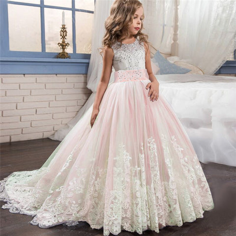 Image of Lace Dress Flower Design Princess Dress Sleeveless Party Ball Gown-FrenzyAfricanFashion.com