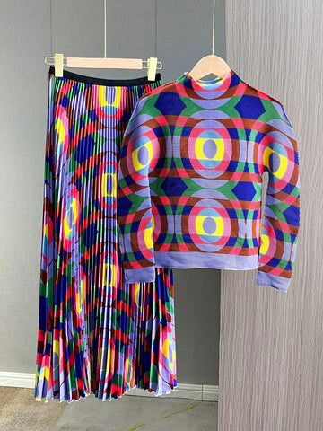 Image of Elegant Pleated 2-Piece Set Top Elastic Waist Long Women's Suit-FrenzyAfricanFashion.com