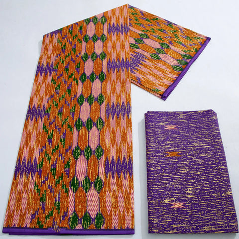 Image of Purple Kente Wax Print Fabric 2+4 Yards Ankara Wax Fabric-FrenzyAfricanFashion.com