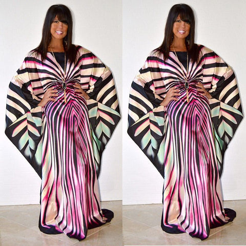 Image of Luxury Dubai Kaftan Abaya Muslim Maxi Dress zebra Stripe print-FrenzyAfricanFashion.com