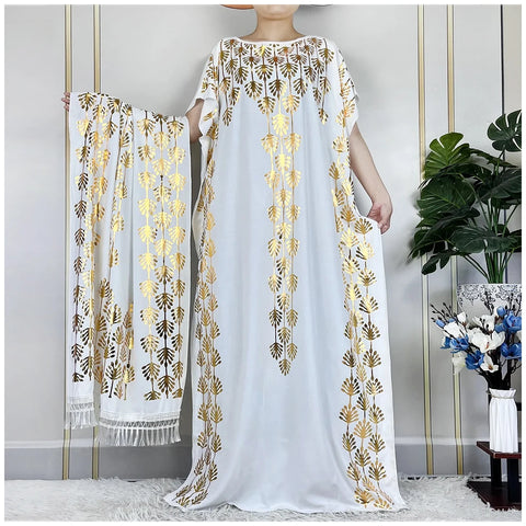 Image of Women Dubai Stretch Print Loose Fit Elegant Dresses Caftan Moroccan Robe With Headscarf-FrenzyAfricanFashion.com