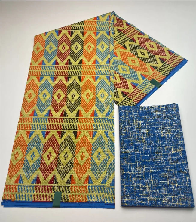 Kente Cotton African Print Wax Fabric 4+2yards Nigeria Ghana Style Sewing Dress Craft DIy-FrenzyAfricanFashion.com