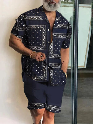 Men's Shirt Sets 3d Print Patchwork Lapel Short Sleeve Casual Shirt Beach Shorts Summer Streetwear Vacation Hawaiian Suits Men-FrenzyAfricanFashion.com