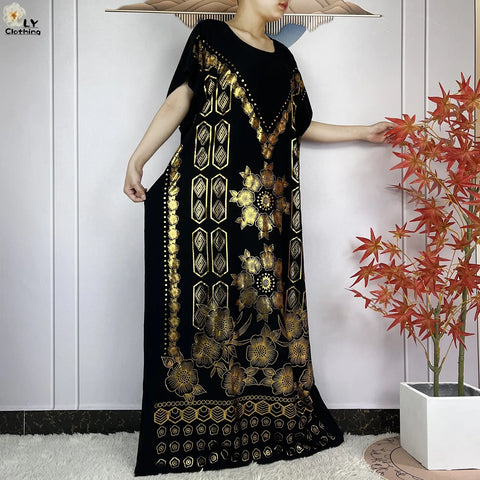 Image of Abaya Dress Short Sleeve Cotton Loose Robe With Big Scarf Maxi-FrenzyAfricanFashion.com