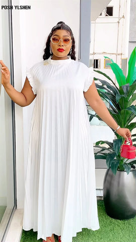 Image of Pleated Abaya African Dresses for Women 2024 Summer Plus Size Traditional Nigeria Caftan Dress Abaya Musulman Robe Femme Clothes-FrenzyAfricanFashion.com