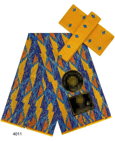 Image of Ankara African Fabric kente gold Real Wax Dress Craft DIY Cotton 4+2yards-FrenzyAfricanFashion.com