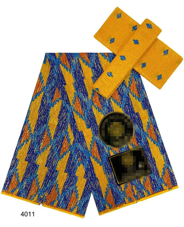 Ankara African Fabric kente gold Real Wax Dress Craft DIY Cotton 4+2yards-FrenzyAfricanFashion.com