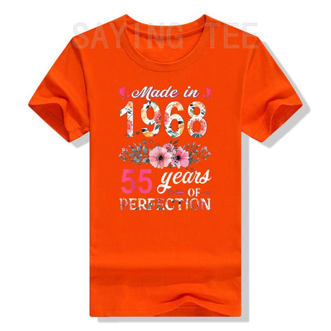 Image of Made In 1968 Floral 55 Year Old 55th Birthday Women's T-Shirt Flowers Print Graphic Tee Tops-FrenzyAfricanFashion.com