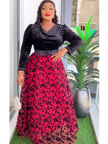 Image of Elegant African Clothes for Women Dashiki Ankara Velvet Outfits Evening Gown Plus Size Lady Wedding Party Long Dresses 2024 New-FrenzyAfricanFashion.com