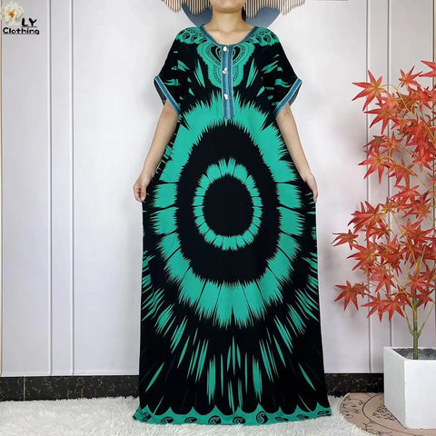 Image of Party Dress Women Loose Cotton Short Sleeve Maxi Robe Floral Abaya-FrenzyAfricanFashion.com