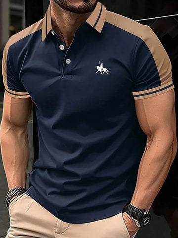 Image of Men Clothes Summer Fashion Short Sleeve Sport Spell Color Polo Shirt Men Sport Lapel Tops 3D Digital Print Polo Shirt .-FrenzyAfricanFashion.com