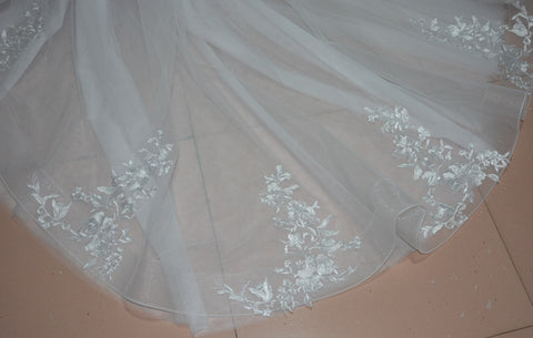 Image of HOT Detachable skirt wedding overskirt, tulle wedding train decorated lace Detachable wedding overskirt custom size-FrenzyAfricanFashion.com