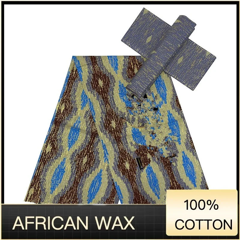 Ankara African Fabric kente gold Real Wax Dress Craft DIY Cotton 4+2yards-FrenzyAfricanFashion.com