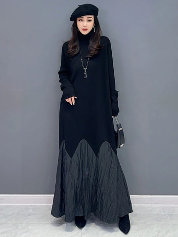 Image of Turtleneck Dress For Women A-line Full Sleeve Robe-FrenzyAfricanFashion.com