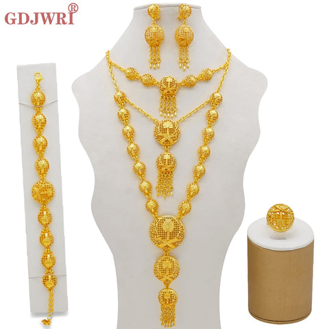 Image of Dubai Jewelry Sets Gold Color Necklace &amp; Earring Set For Women African France Wedding Party Jewelery Ethiopia Bridal Gifts-FrenzyAfricanFashion.com