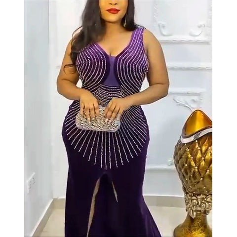 Image of Elegant African Evening Dresses Sleeveless Bodycon Sexy Slim Long Dress Wedding Party Gowns Fashion Women Kaftan Turkish Outfits-FrenzyAfricanFashion.com