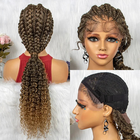 Image of Synthetic Lace Front Cornrow Braids Wigs 28 Inch Double Dutch Braids Handmade Twist Braided Wigs with Baby Hair-FrenzyAfricanFashion.com