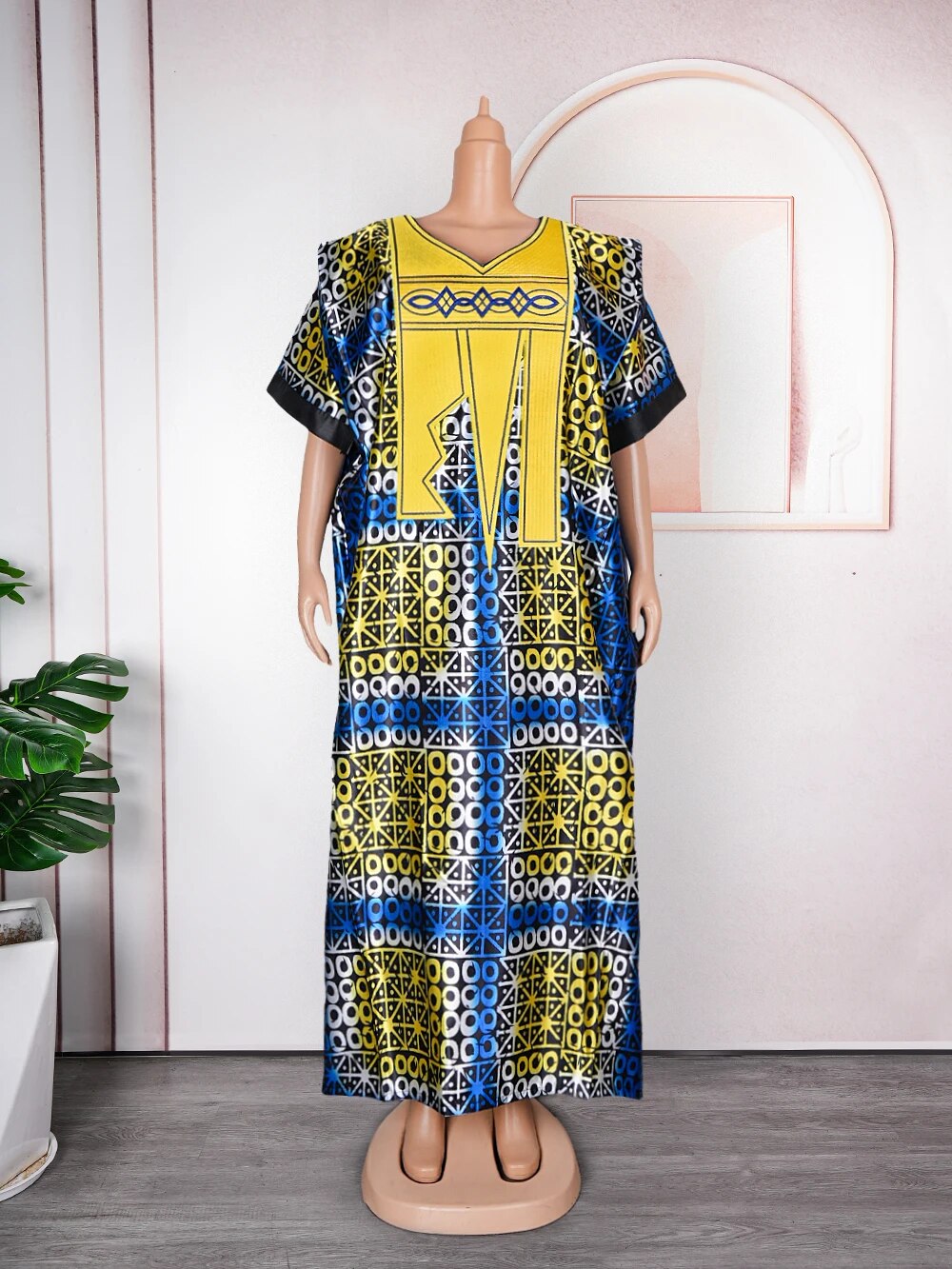 African Dresses For Women Traditional Embroidery Bazin Dress-FrenzyAfricanFashion.com