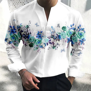 Men's Shirt Floral Graphic Prints Stand Collar Outdoor Street Long Sleeve Print Clothing Apparel Fashion Designer Casual Comfort-FrenzyAfricanFashion.com