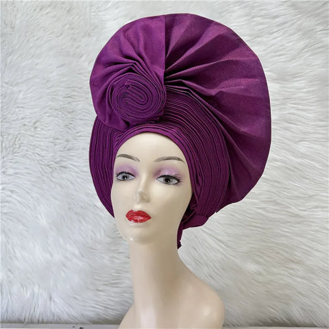 Image of Nigerian gel headgear, with stone bead, already made auto, turban, afro aso ebi gel aso oke, wide brim headgear 7L031502-FrenzyAfricanFashion.com