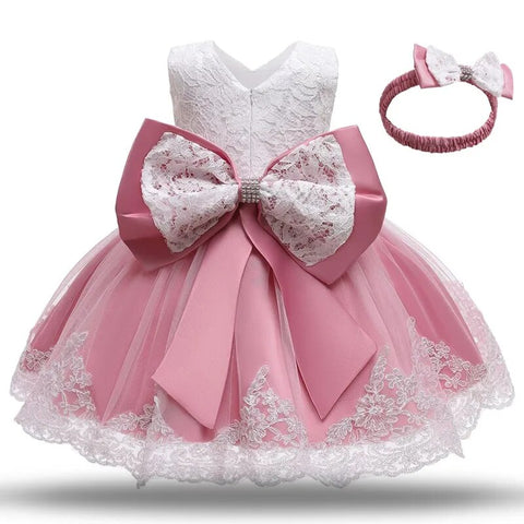 Image of Toddler Baby Girl Dress Big Bow Baptism Dress-FrenzyAfricanFashion.com