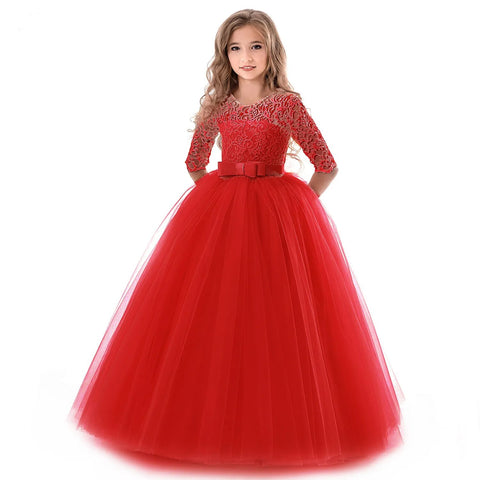 Image of Girls Lace Long Prom Gowns Bridesmaid Kids Dresses-FrenzyAfricanFashion.com