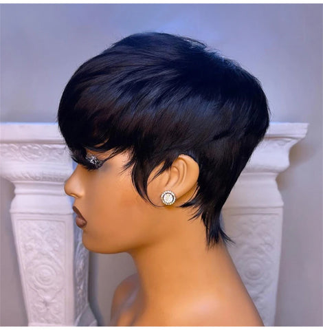 Image of Short Straight Bob Wig Pixie Cut Hair For Black Women With Bangs Brazilian Virgin-FrenzyAfricanFashion.com