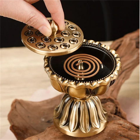 Image of Lotus Copper Incense Burner Pure Copper Antique Old Treasure Lamp Sandalwood Burner-FrenzyAfricanFashion.com