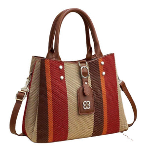 Business Women's New Handheld Crossbody Shoulder Tote Bag Striped Fashion Large Capacity Contrast Color Portable Satchel Handbag-FrenzyAfricanFashion.com