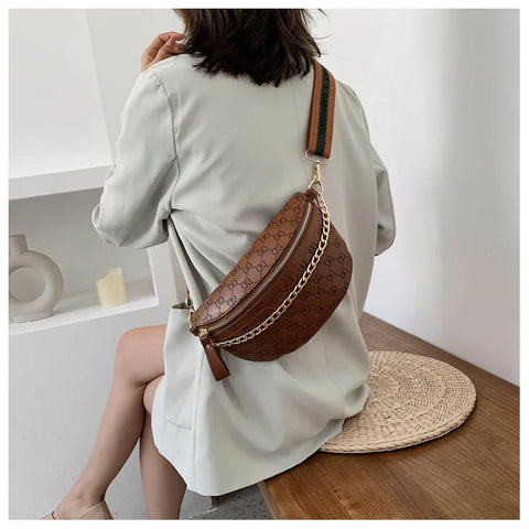 Image of Retro Casual Shoulder Crossbody Women's Bag Large Capacity Korean Fashion Waist Bag Comfortable Wide Shoulder Strap Letter Print-FrenzyAfricanFashion.com