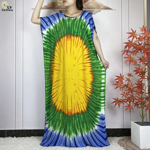 Image of Women Short Sleeve Cotton Loose Femme Robe Dresses With Big Scarf-FrenzyAfricanFashion.com